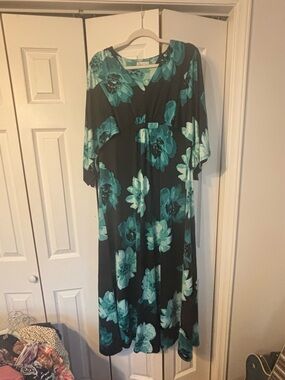Cato Black Maxi Dress with Teal Floral Print